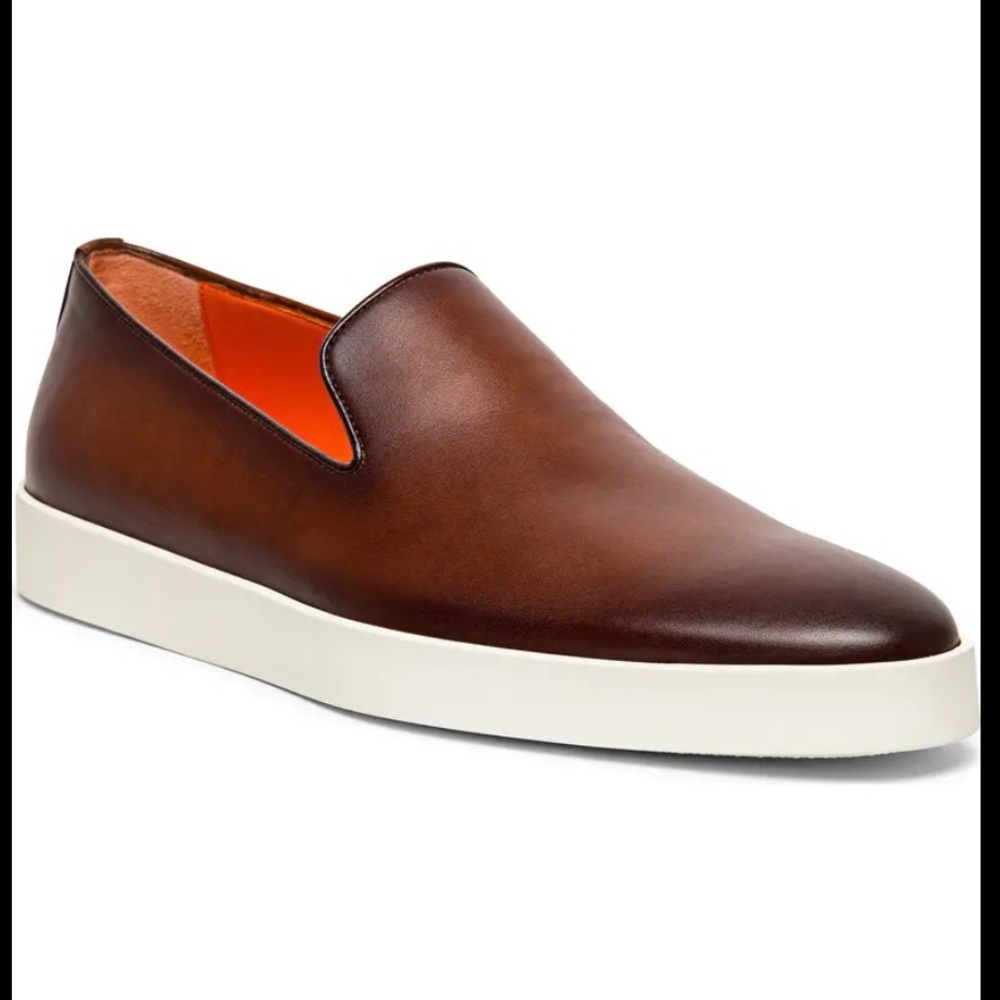 Santoni Atlantis Burnished Leather Loafers US 10